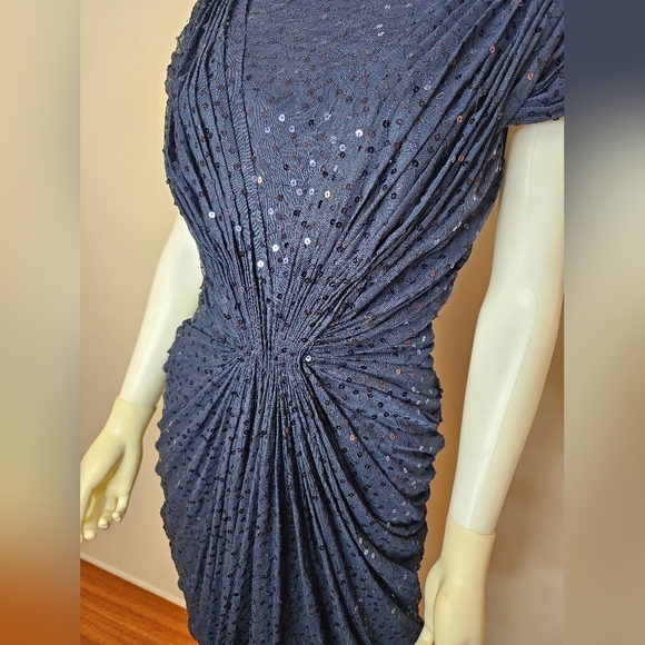Tadashi Shoji Womens Navy Sequins Cinched Waist Cocktail Dress Size M Formal - Picture 9 of 16